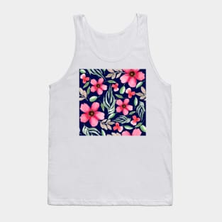 Pink Flowers | Watercolor | Pattern | Blue Tank Top